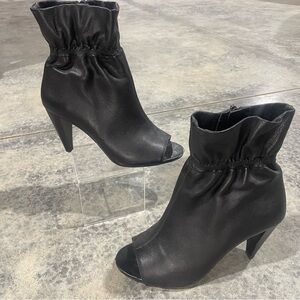 Vince Camuto- SZ 7  Black Leather Addiena Ankle Boot Peep Toe